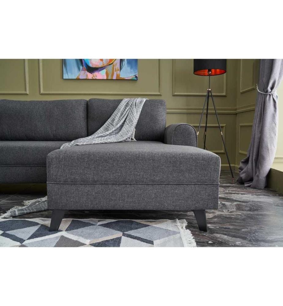 Divano-letto angolare, antracite, struttura in legno di abete, tessuto 50% poliestere - 50% lino