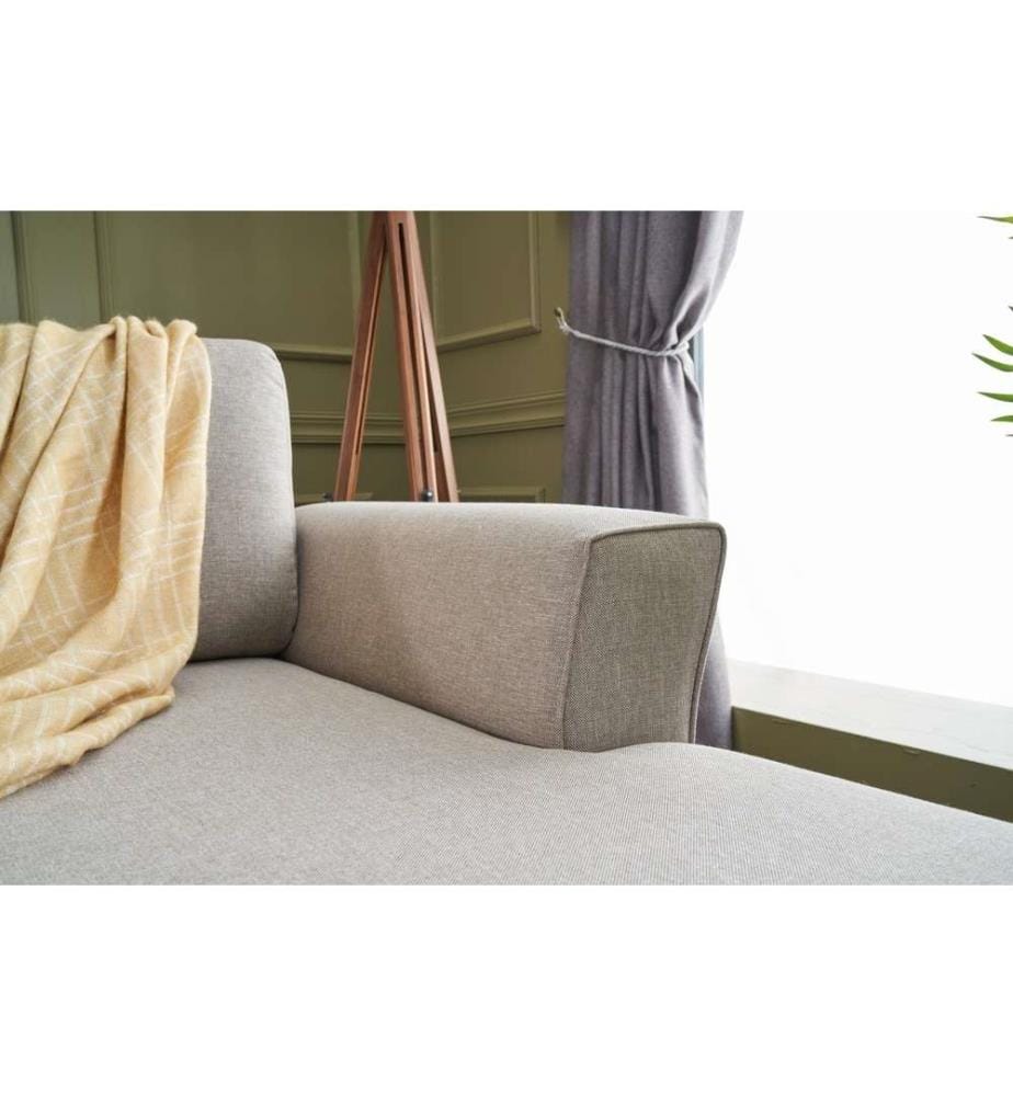 Divano-letto angolare, crema, struttura in legno di abete, tessuto 50% poliestere - 50% lino