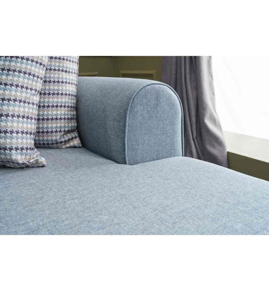 Canapé-lit d'angle, bleu, cadre en bois de sapin, tissu 50 % polyester - 50 % lin