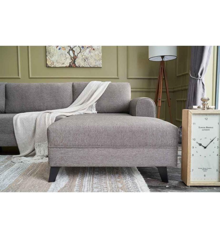 Divano-letto angolare, marrone, struttura in legno di abete, tessuto 50% poliestere - 50% lino