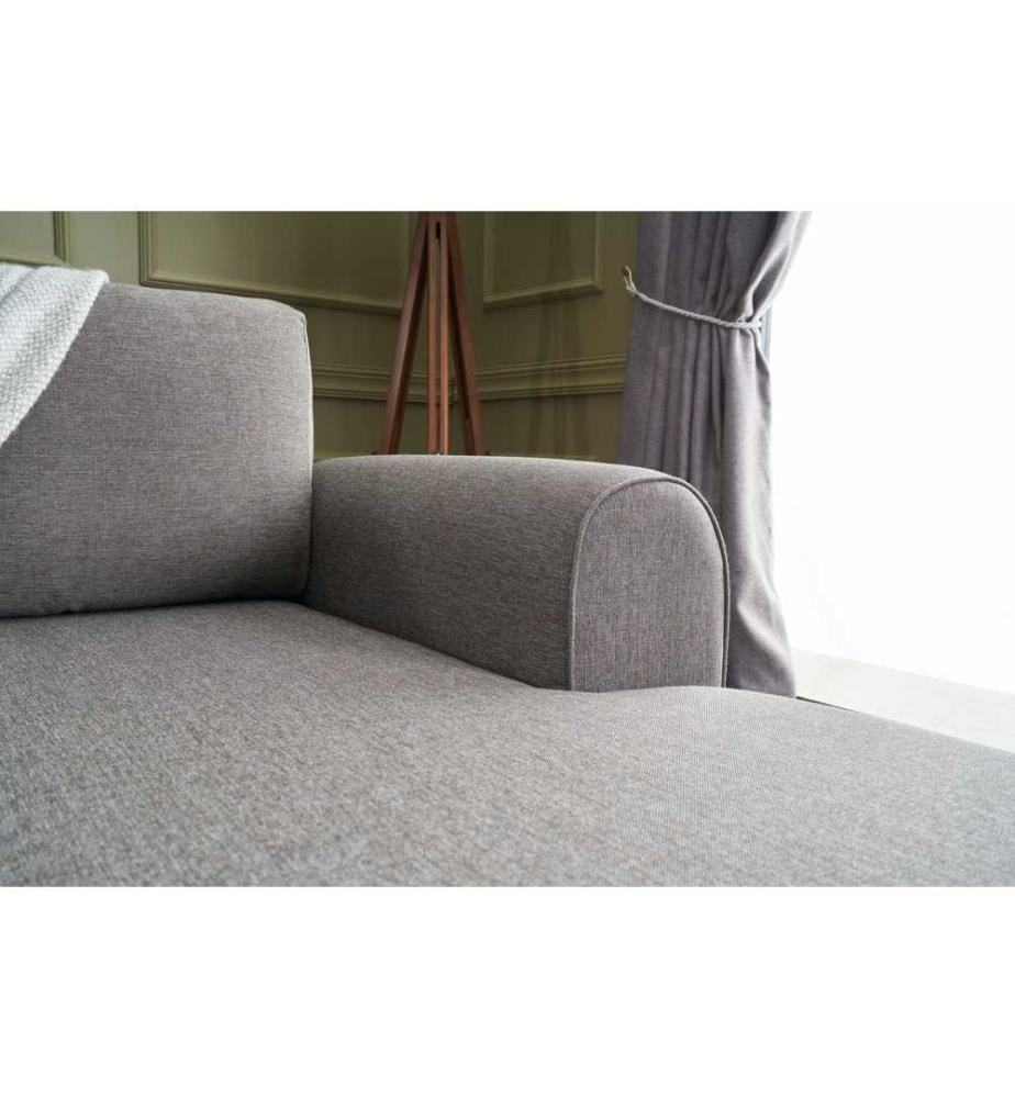 Divano-letto angolare, marrone, struttura in legno di abete, tessuto 50% poliestere - 50% lino