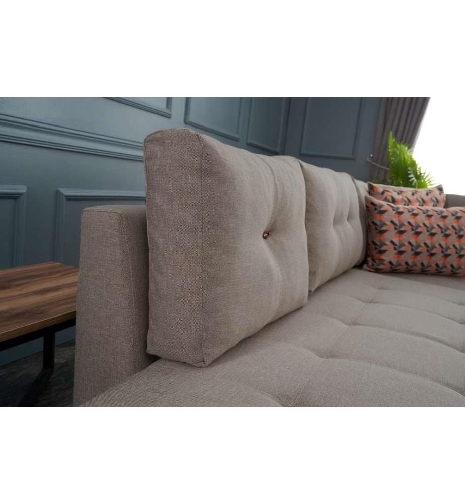 Canapé-lit d'angle, crème, cadre en bois - panneaux de fibres, tissu polyester