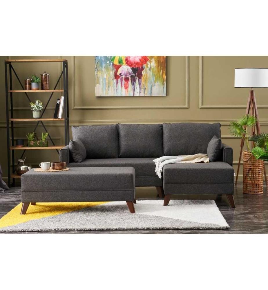 Divano-letto angolare, antracite, struttura in abete e MDF, tessuto in poliestere