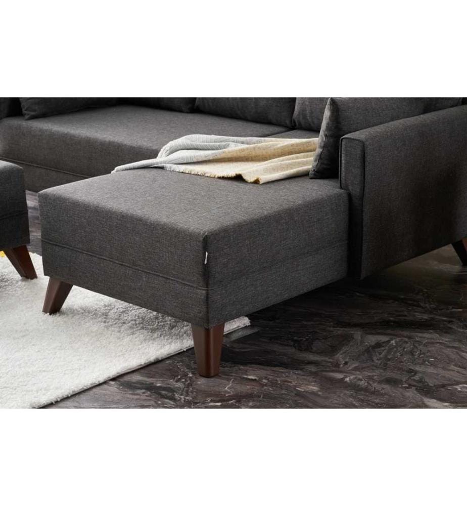 Divano-letto angolare, antracite, struttura in abete e MDF, tessuto in poliestere