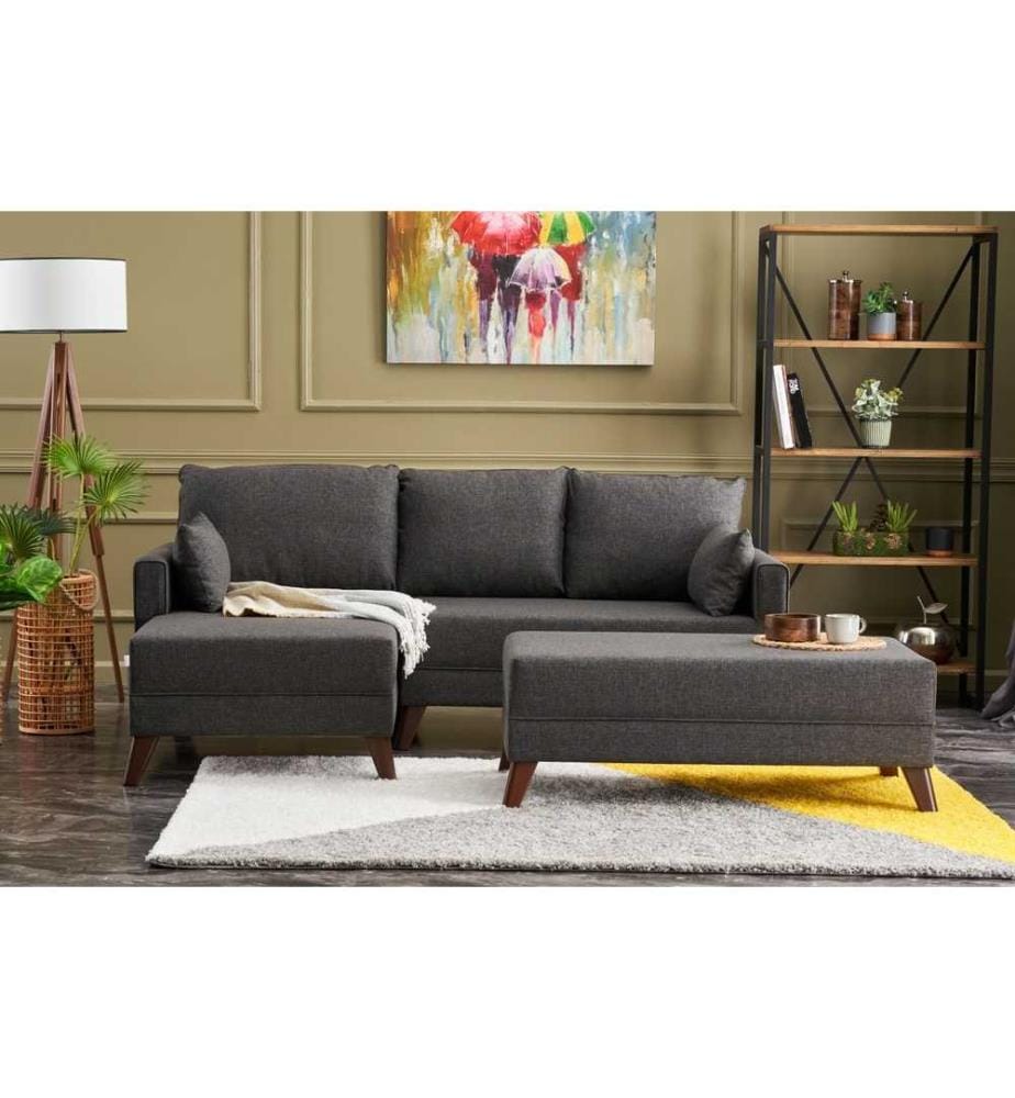 Divano-letto angolare, antracite, struttura in abete e MDF, tessuto in poliestere