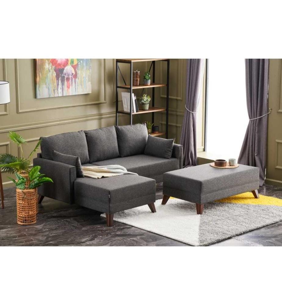 Divano-letto angolare, antracite, struttura in abete e MDF, tessuto in poliestere