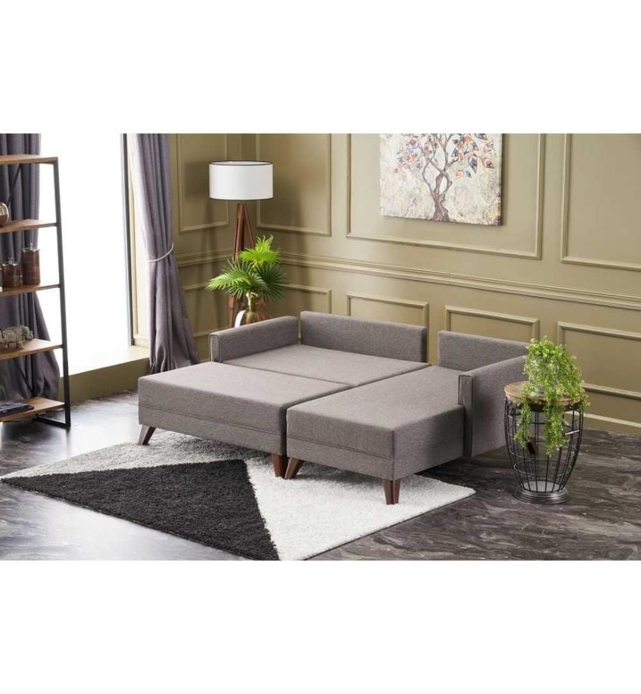 Divano-letto angolare, marrone, struttura in abete e MDF, tessuto in poliestere