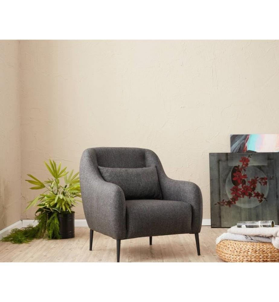 Divano a 1 posto, antracite, struttura in legno di faggio, tessuto 50% poliestere - 50% lino