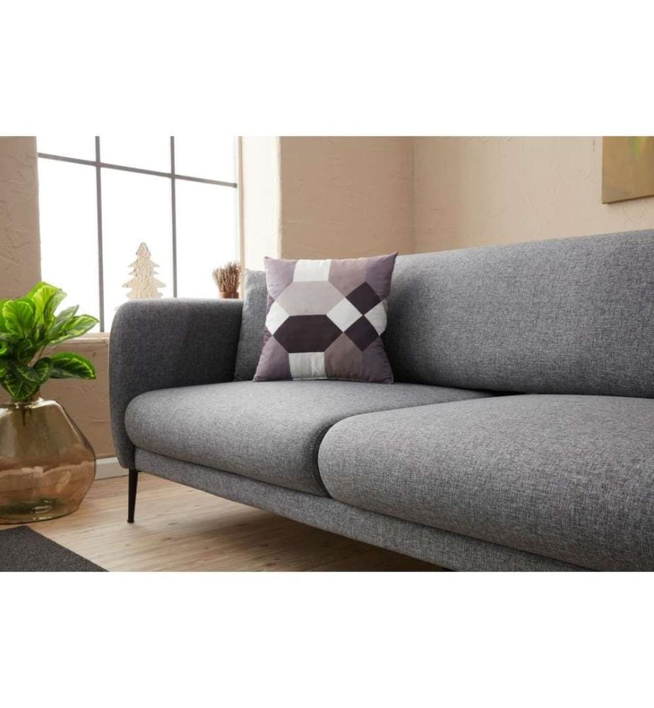 Divano-letto a 3 posti, grigio, struttura in legno di faggio, tessuto 50% poliestere - 50% lino