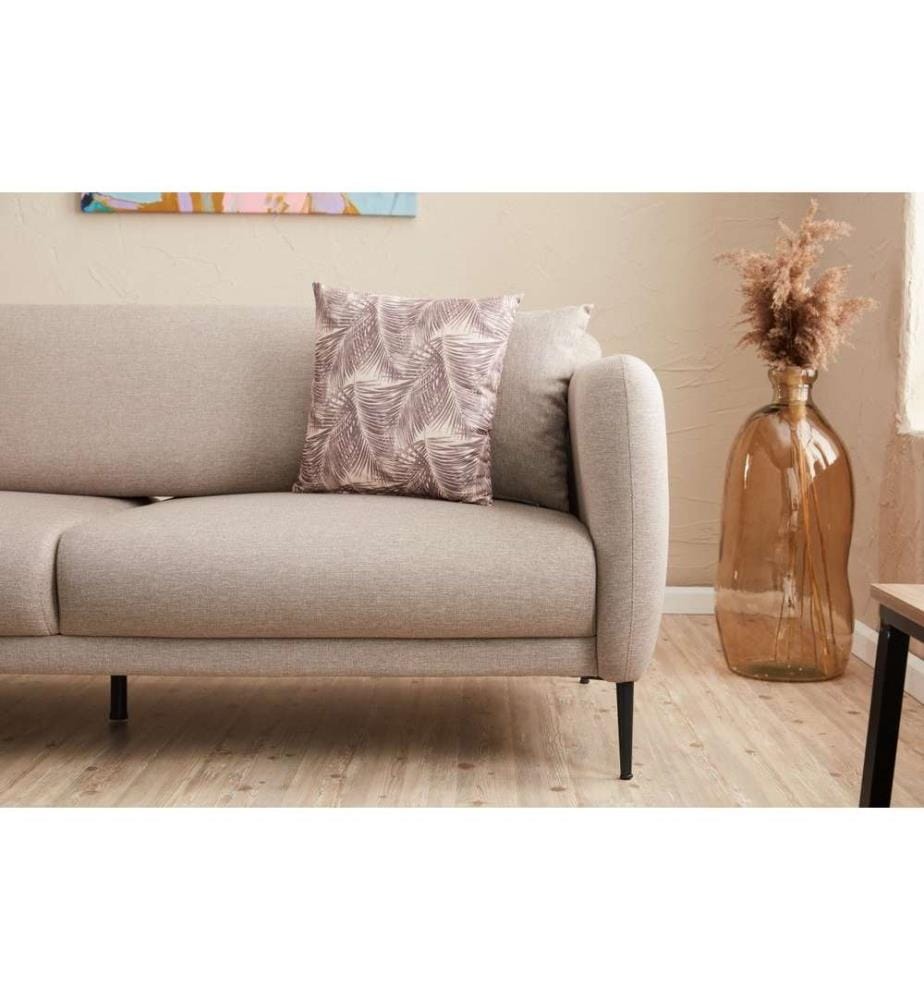 Divano-letto angolare, crema, struttura in legno di faggio, tessuto 50% poliestere - 50% lino