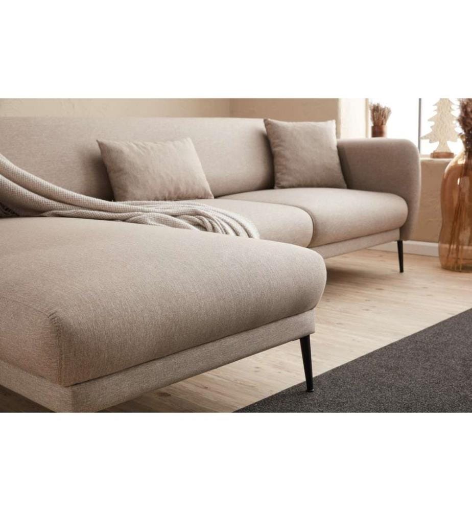 Divano-letto angolare, crema, struttura in legno di faggio, tessuto 50% poliestere - 50% lino