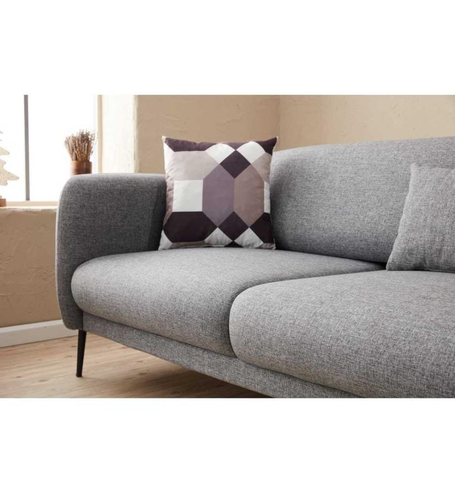 Divano-letto angolare, grigio, struttura in legno di faggio, tessuto 50% poliestere - 50% lino