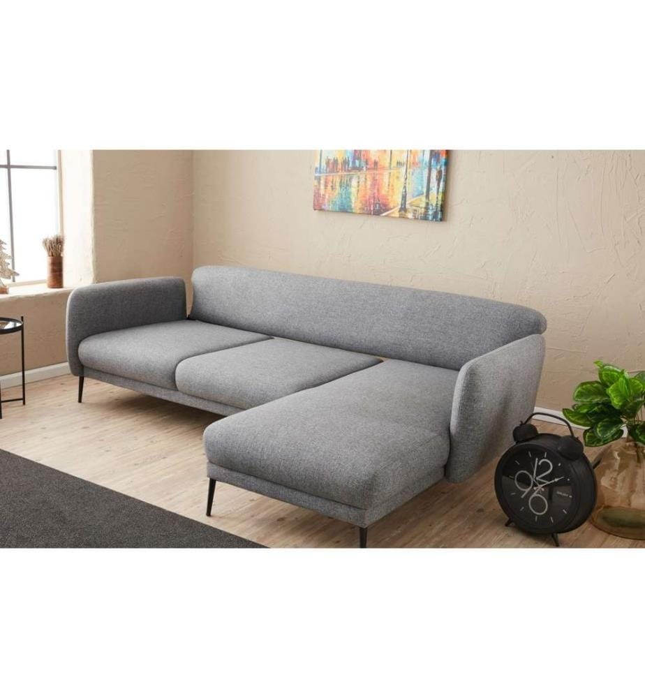Divano-letto angolare, grigio, struttura in legno di faggio, tessuto 50% poliestere - 50% lino