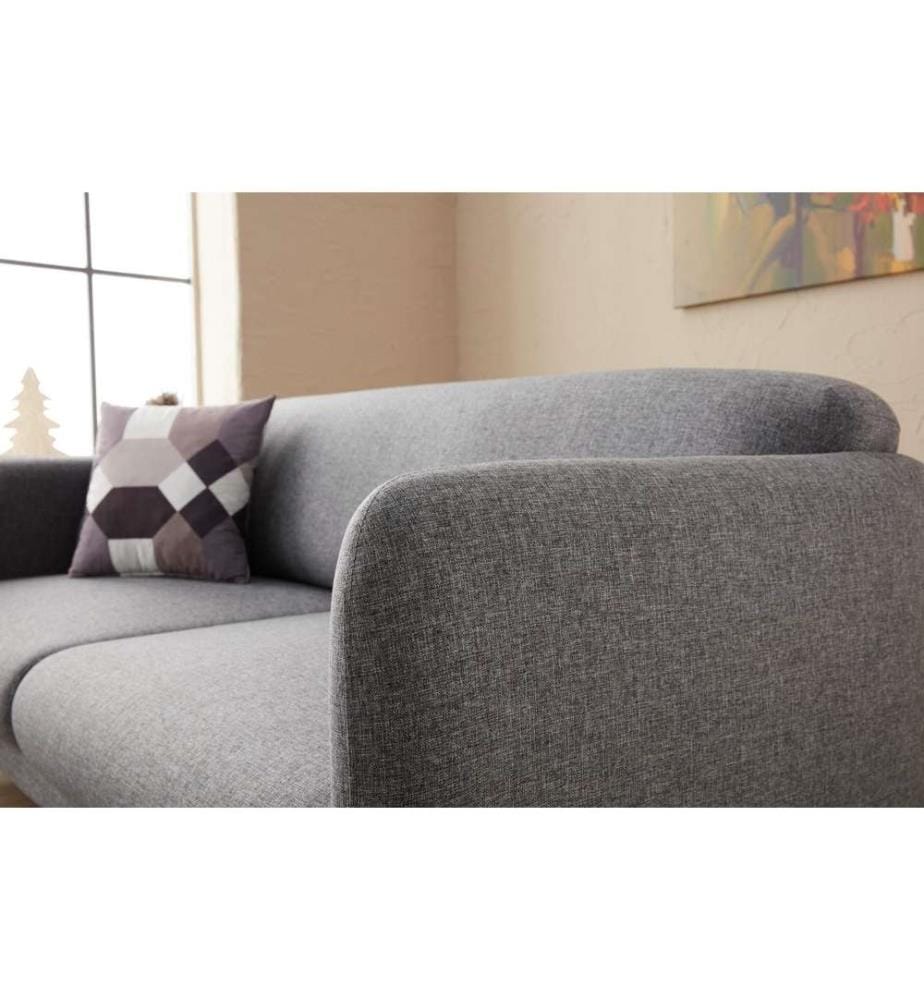 Divano-letto angolare, grigio, struttura in legno di faggio, tessuto 50% poliestere - 50% lino