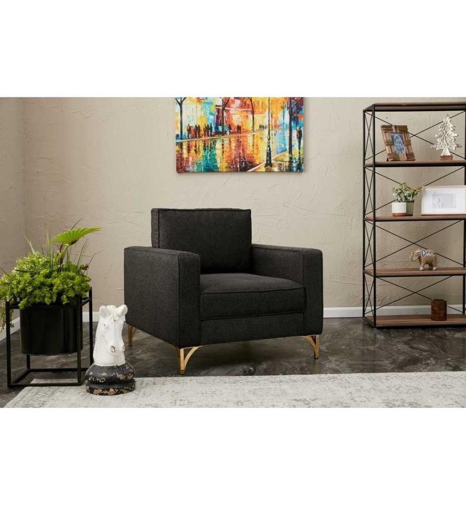 Canapé 1 place, Anthracite Gold, structure en bois de hêtre, tissu polyester