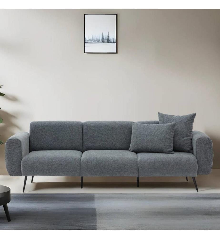 Divano a 3 posti, Antracite, Struttura: Legno di faggio, Tessuto: 100% Poliestere (Tessuto Bouclette)