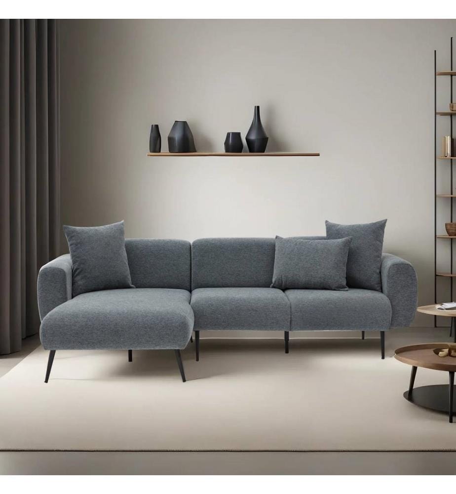 Divano ad angolo, Antracite, Struttura: Legno di faggio, Tessuto: 100% poliestere (Bouclette Textured Fabric)