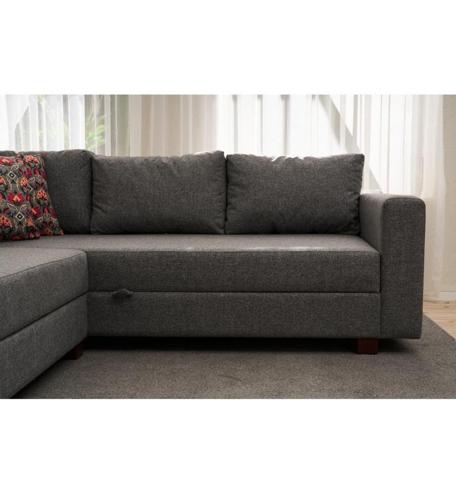 Ecksofa-Bett, grau, Rahmen: HOLZ / SPANPLATTE, Stoff: BAUMWOLLE / POLYESTER