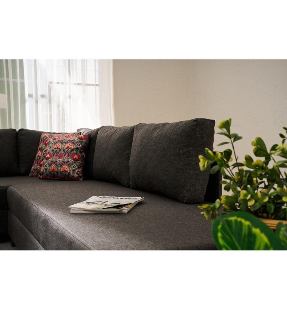 Corner Sofa-Bed, Anthracite, Frame: WOODEN / PARTICLE BOARD, Fabric: COTTON / POLYESTER