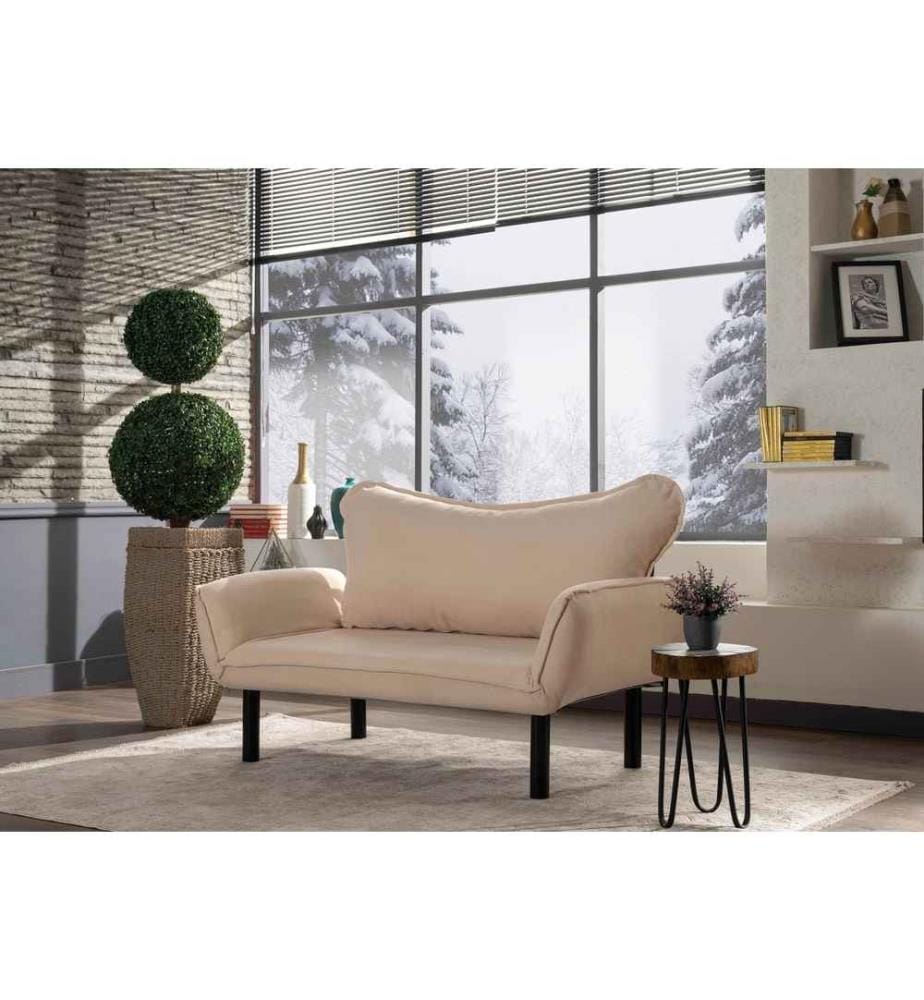 Divano-letto a 2 posti, crema, struttura in metallo, tessuto a maglia in poliestere foderato in cotone Materiale del tessuto