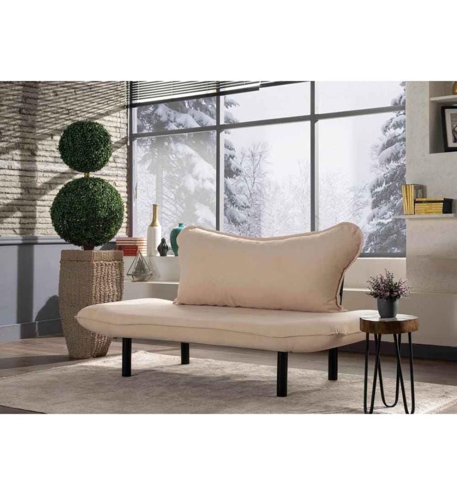 Divano-letto a 2 posti, crema, struttura in metallo, tessuto a maglia in poliestere foderato in cotone Materiale del tessuto