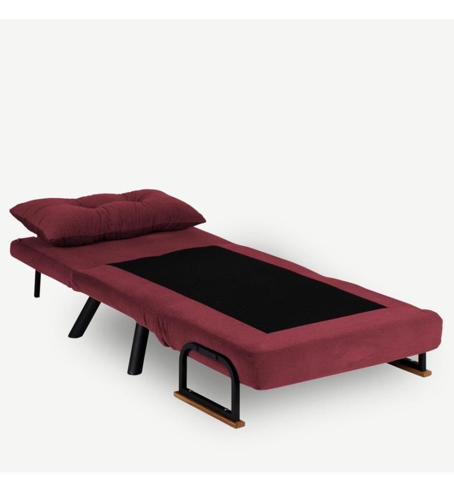 Canapé-lit 1 place, marron, structure métallique, tissu polyestère