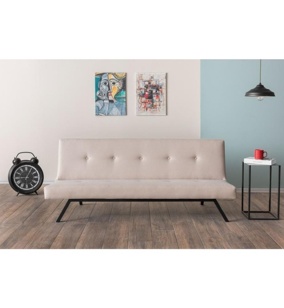 Divano letto a 3 posti, Crema, Struttura: 100% Metallo , Tessuto: 100% tessuto poliestere