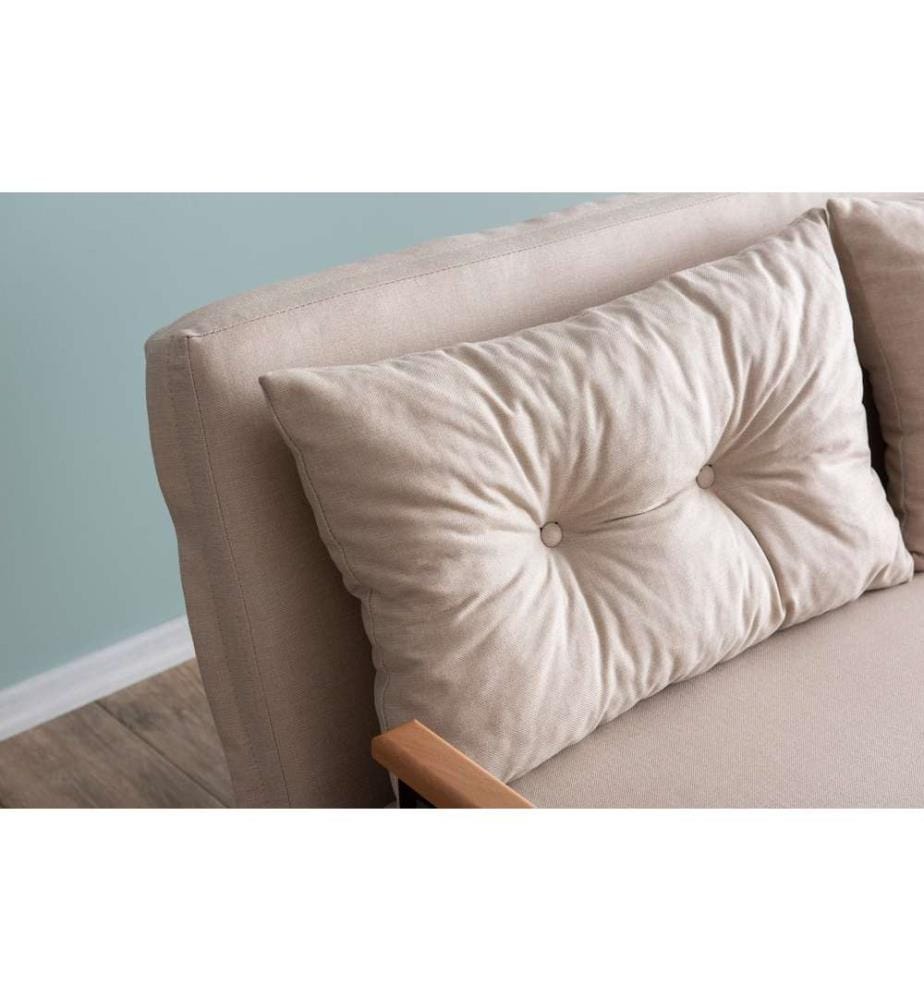 Divano letto a 2 posti, Crema, Struttura: 100% Metallo , Tessuto: Tessuto di lino