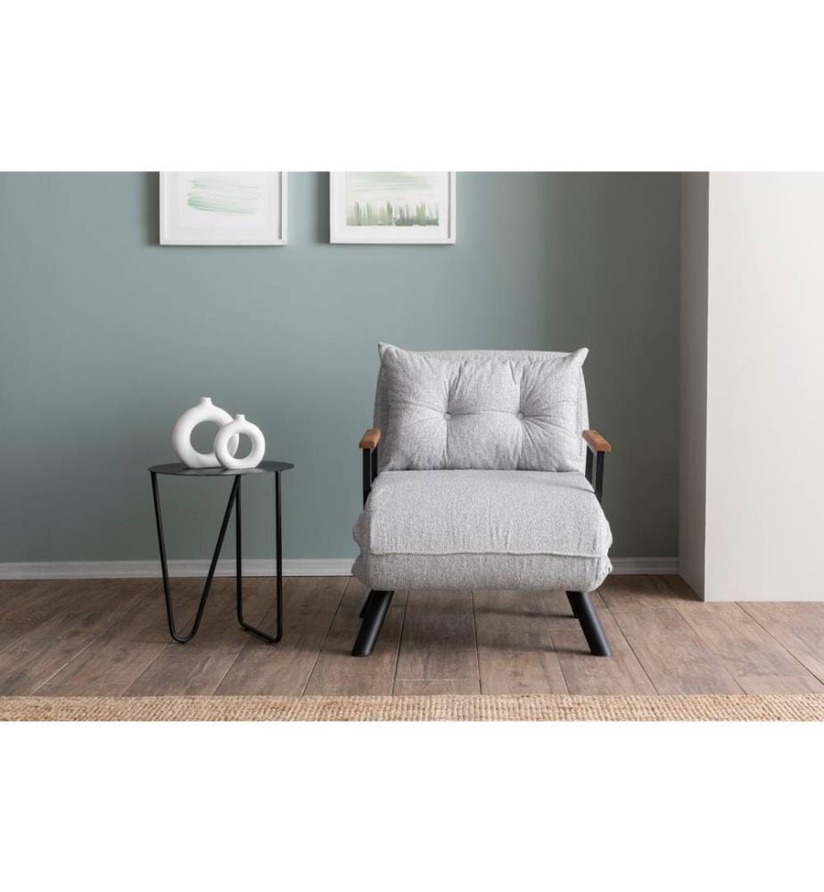 Divano letto a 1 posto, Grigio, Struttura: 100% Metallo , Tessuto: Tessuto Teddy