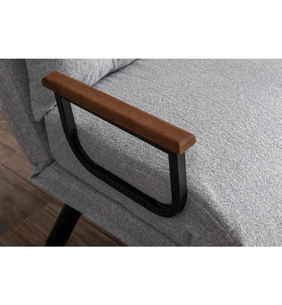 Divano letto a 1 posto, Grigio, Struttura: 100% Metallo , Tessuto: Tessuto Teddy