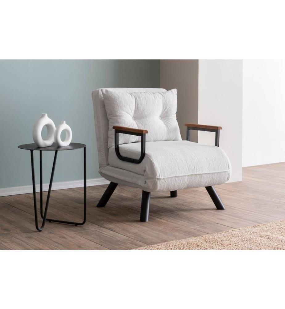 Divano-letto a 1 posto, Crema, Struttura: 100% Metallo , Tessuto: Tessuto Teddy