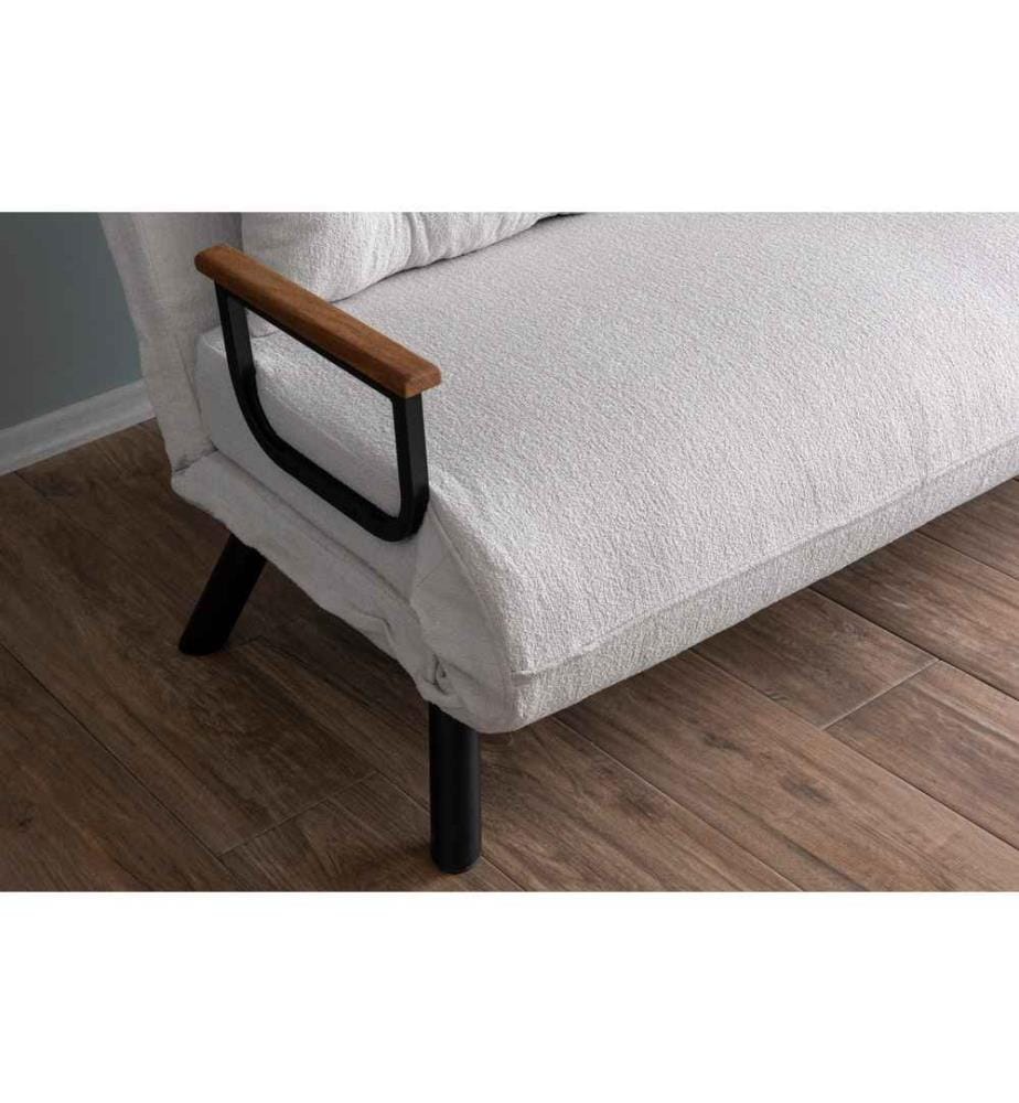 Divano letto a 2 posti, Crema, Struttura: 100% Metallo , Tessuto: Tessuto Teddy