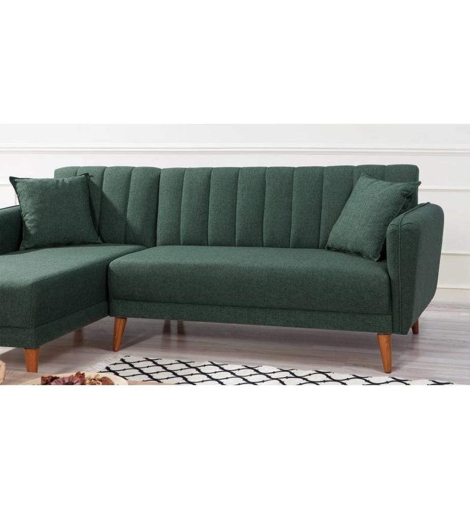 Canapé-lit d'angle, vert foncé, bois de charme - cadre métallique, tissu de lin