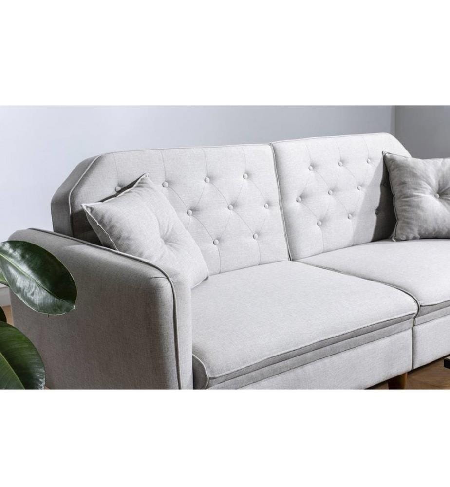 Set divano-letto, crema, struttura in legno di carpino, tessuto di lino