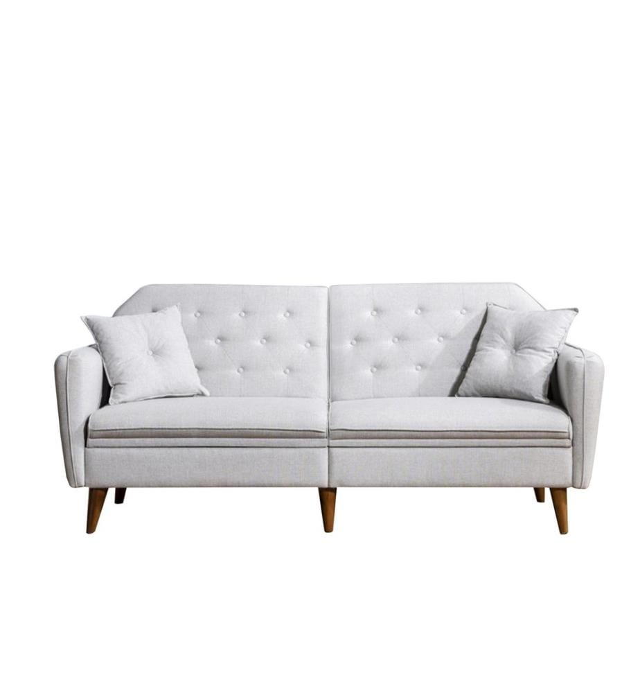 Set divano-letto, crema, struttura in legno di carpino, tessuto di lino