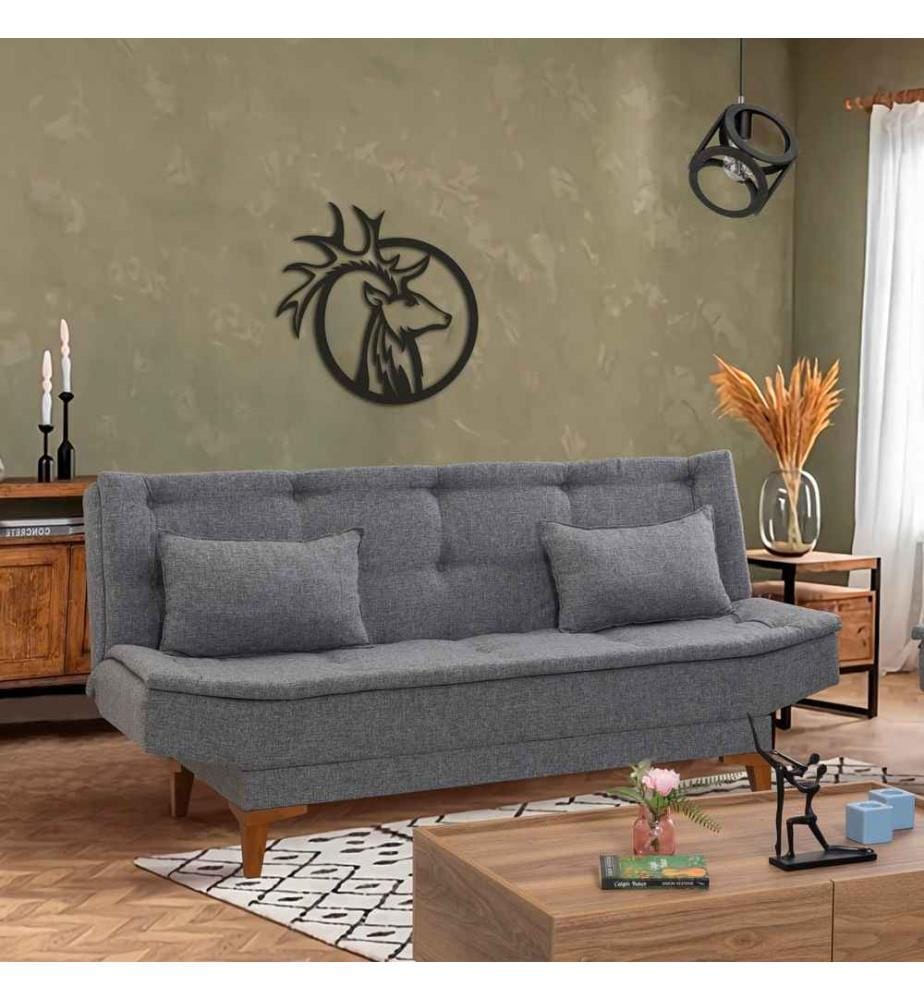 Divano-letto a 3 posti, grigio scuro, struttura in legno di faggio, poliuretano - tessuto acrilico