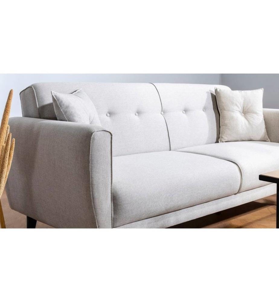 Set divano-letto, crema, struttura in carpino, tessuto in poliestere