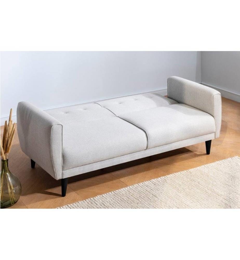 Set divano-letto, crema, struttura in carpino, tessuto in poliestere