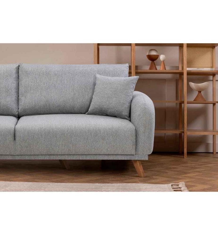 Divano-letto a 3 posti, Grigio, Struttura: Legno di faggio, Tessuto: Tessuto 100% lino