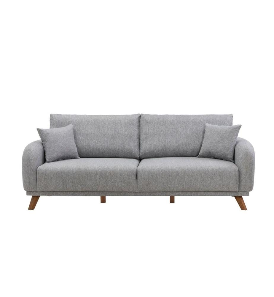 Divano-letto a 3 posti, Grigio, Struttura: Legno di faggio, Tessuto: Tessuto 100% lino