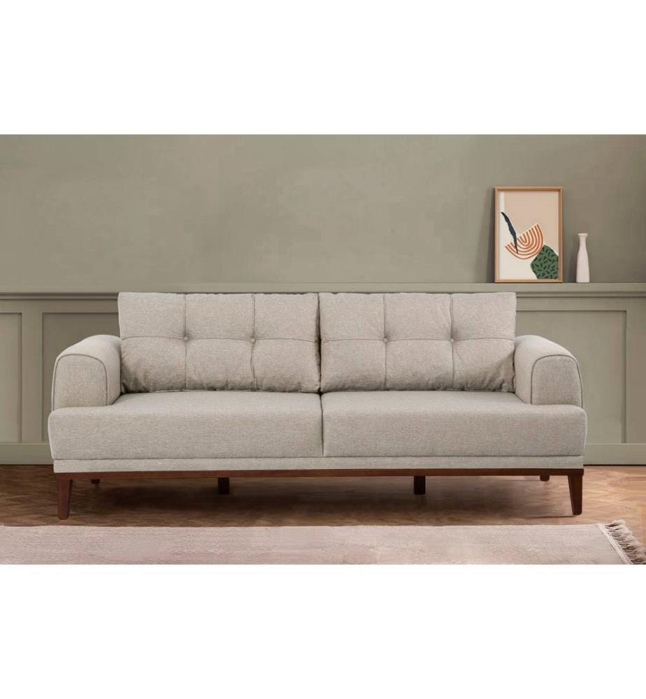 Set di divani, Crema, Noce, Struttura: Carpino e abete, Tessuto: 100% Poliestere