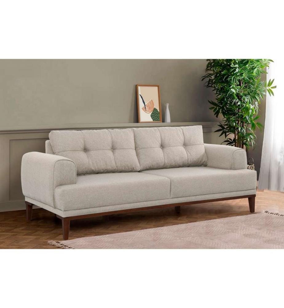 Set di divani, Crema, Noce, Struttura: Carpino e abete, Tessuto: 100% Poliestere