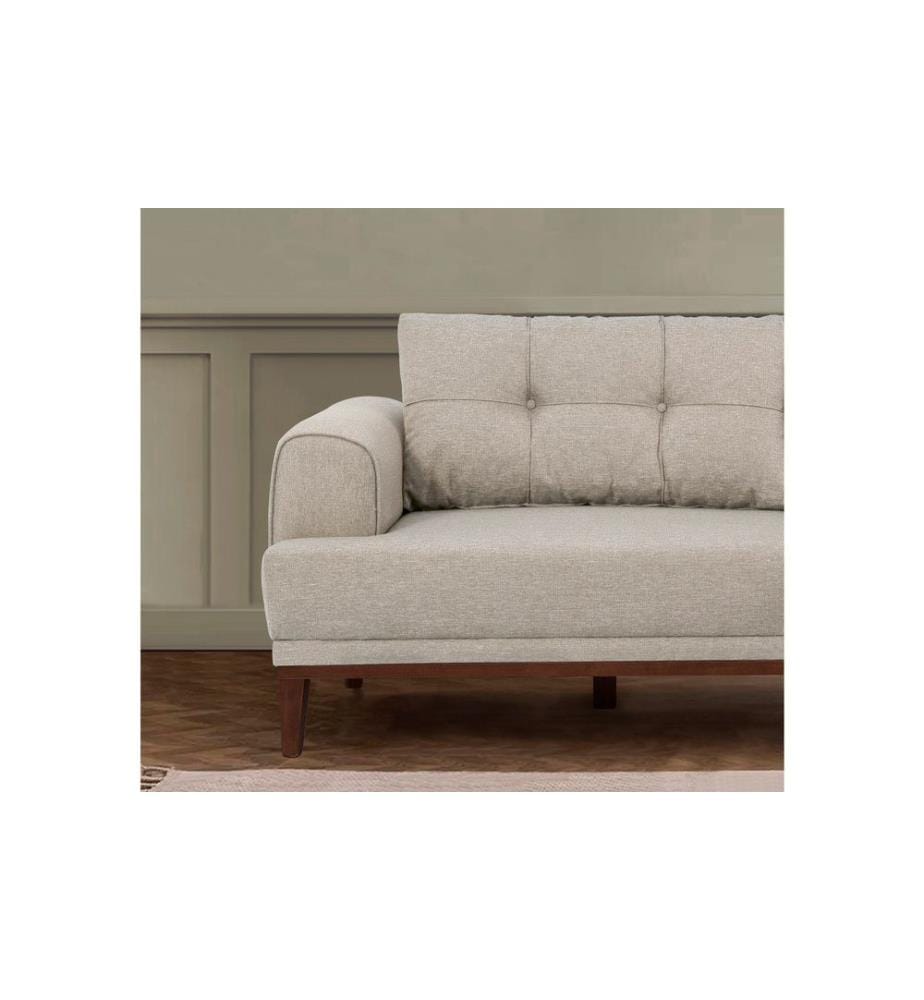 Set di divani, Crema, Noce, Struttura: Carpino e abete, Tessuto: 100% Poliestere