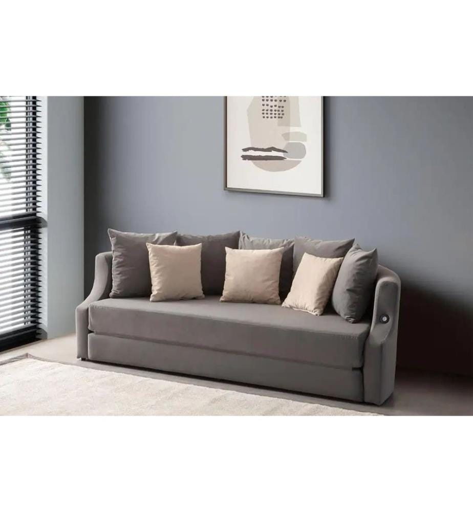 Divano letto a 3 posti, antracite, struttura: 70% FRASSINO / 30% TRIVIALLATO MELAMINICO