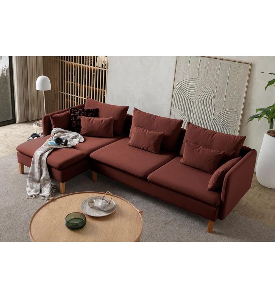 Divano angolare, rosso mattone, struttura: 70% FRASSINO / 30% TRIVIALLATO MELAMINICO