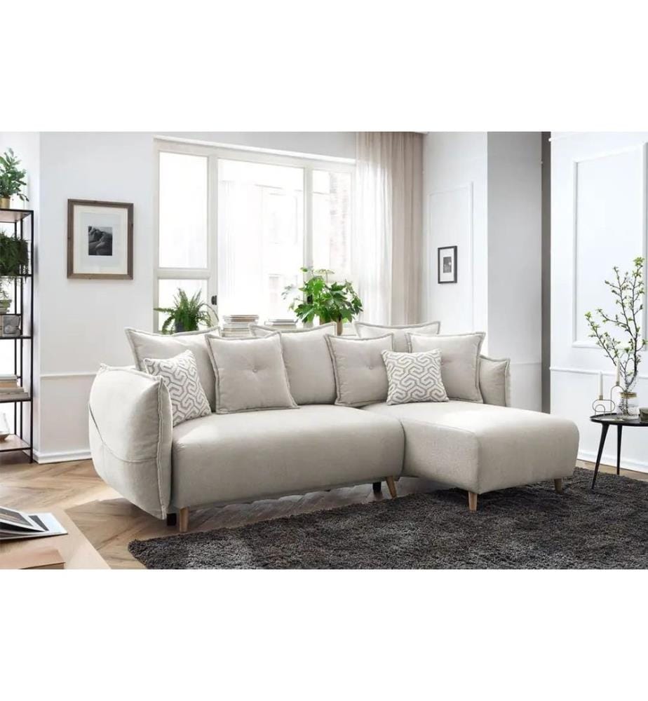 Divano letto angolare, crema, struttura: 70% FRASSINO / 30% TRIBRIGLIA RIVESTITA IN MELAMMINA