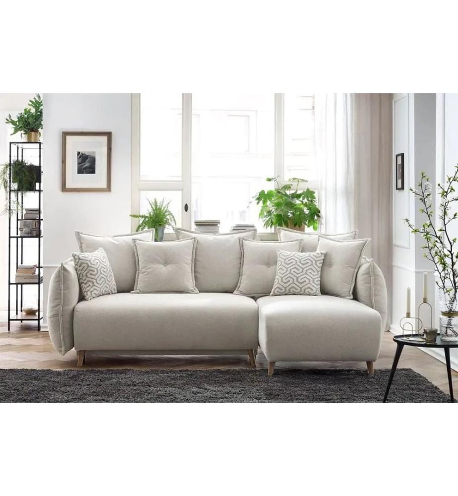 Divano letto angolare, crema, struttura: 70% FRASSINO / 30% TRIBRIGLIA RIVESTITA IN MELAMMINA