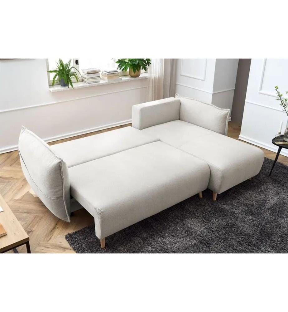 Divano letto angolare, crema, struttura: 70% FRASSINO / 30% TRIBRIGLIA RIVESTITA IN MELAMMINA
