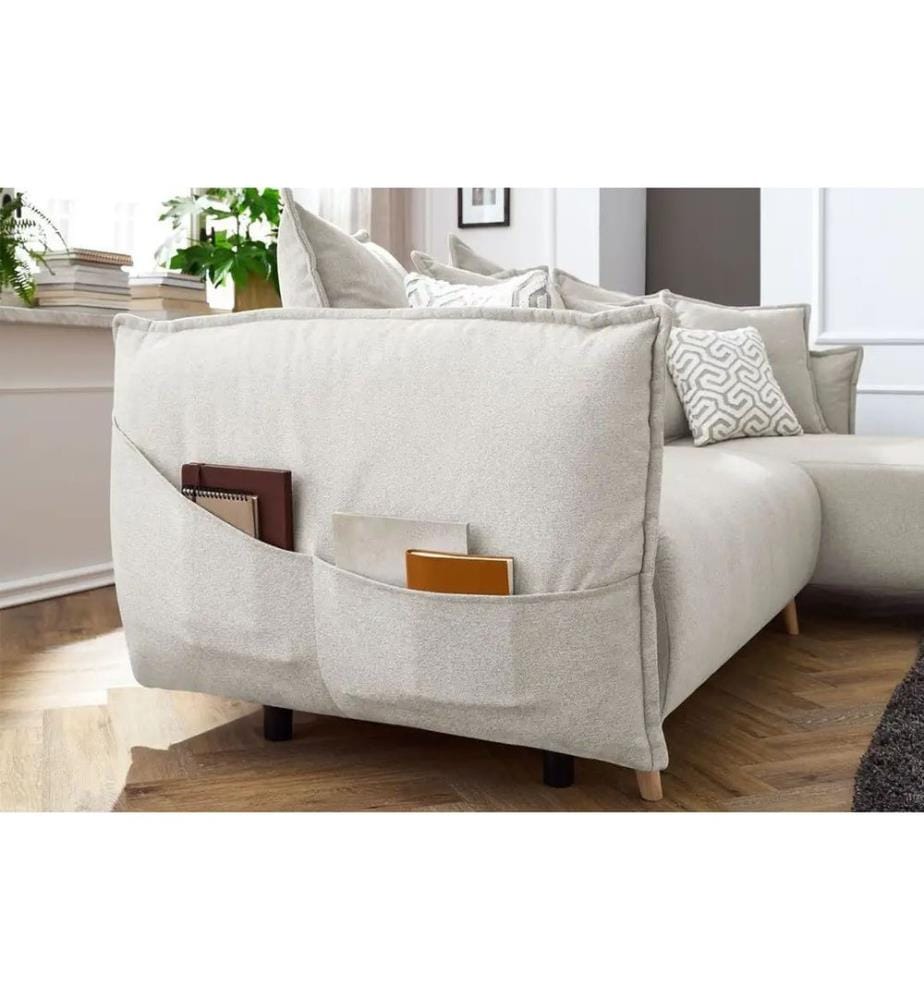 Divano letto angolare, crema, struttura: 70% FRASSINO / 30% TRIBRIGLIA RIVESTITA IN MELAMMINA