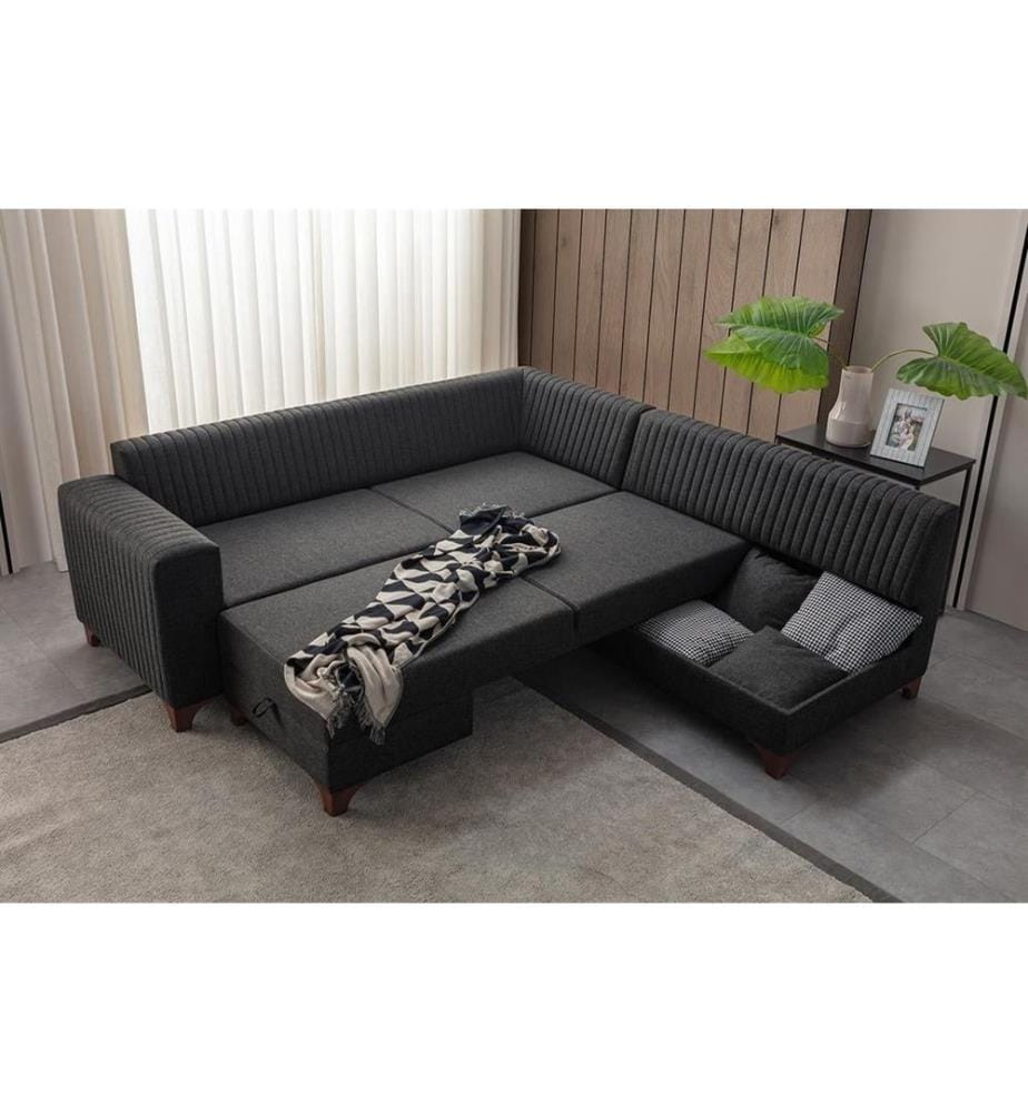 Ecksofa-Bett, Anthrazit, Gestell: 70 % HORNBEAM / 30 % MELAMINBESCHICHTETE SPANPLATTE